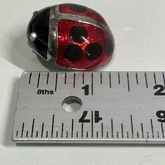 Vintage Ladybug Enamel Pendant Brooch Signed MJ - Picture 6 of 6